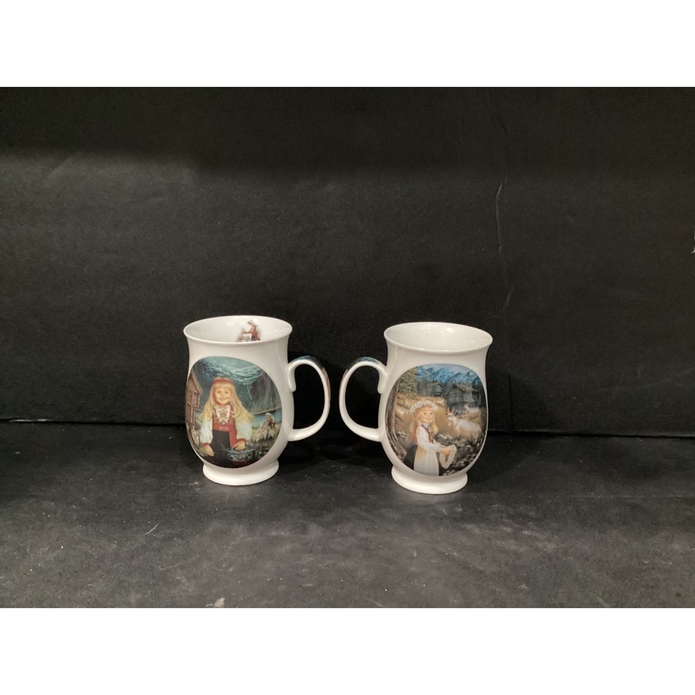 SUZANNE TOFTEY Norwegian Folk Art Coffee Cups Set of 2